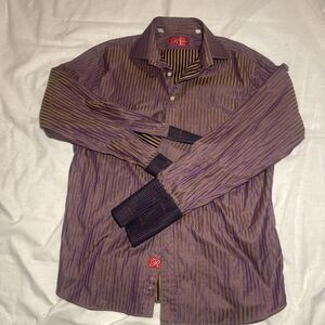 Vtg Rufus Dress Shirt Men's L Purple Striped ButtonUp Made In USA Flip Cuff